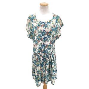 Vintage Classic floral gauzy feel dress in free size Cream Green